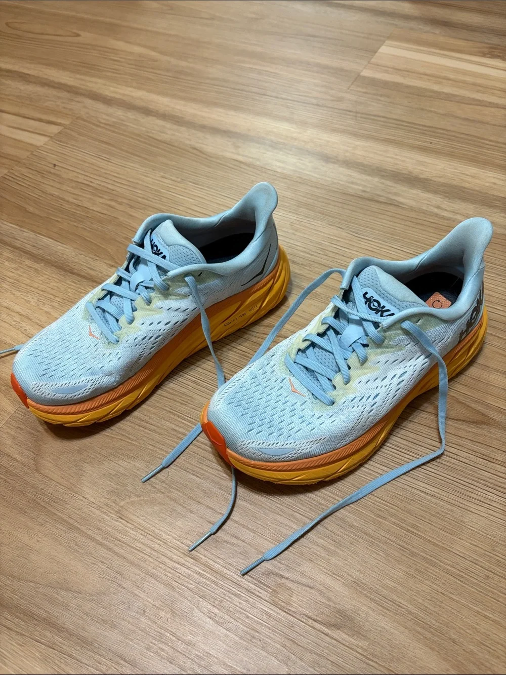 HOKA Clifton 8 Running Shoes Blue Orange Cushioned Athletic Sneakers